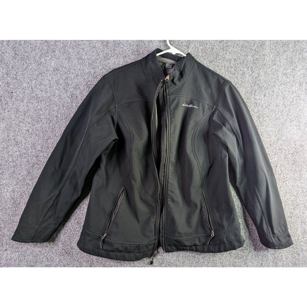 Eddie Bauer Full Zip Wind Breaker‎ Jacket Black Soft Shell Fleece Lined Size XL